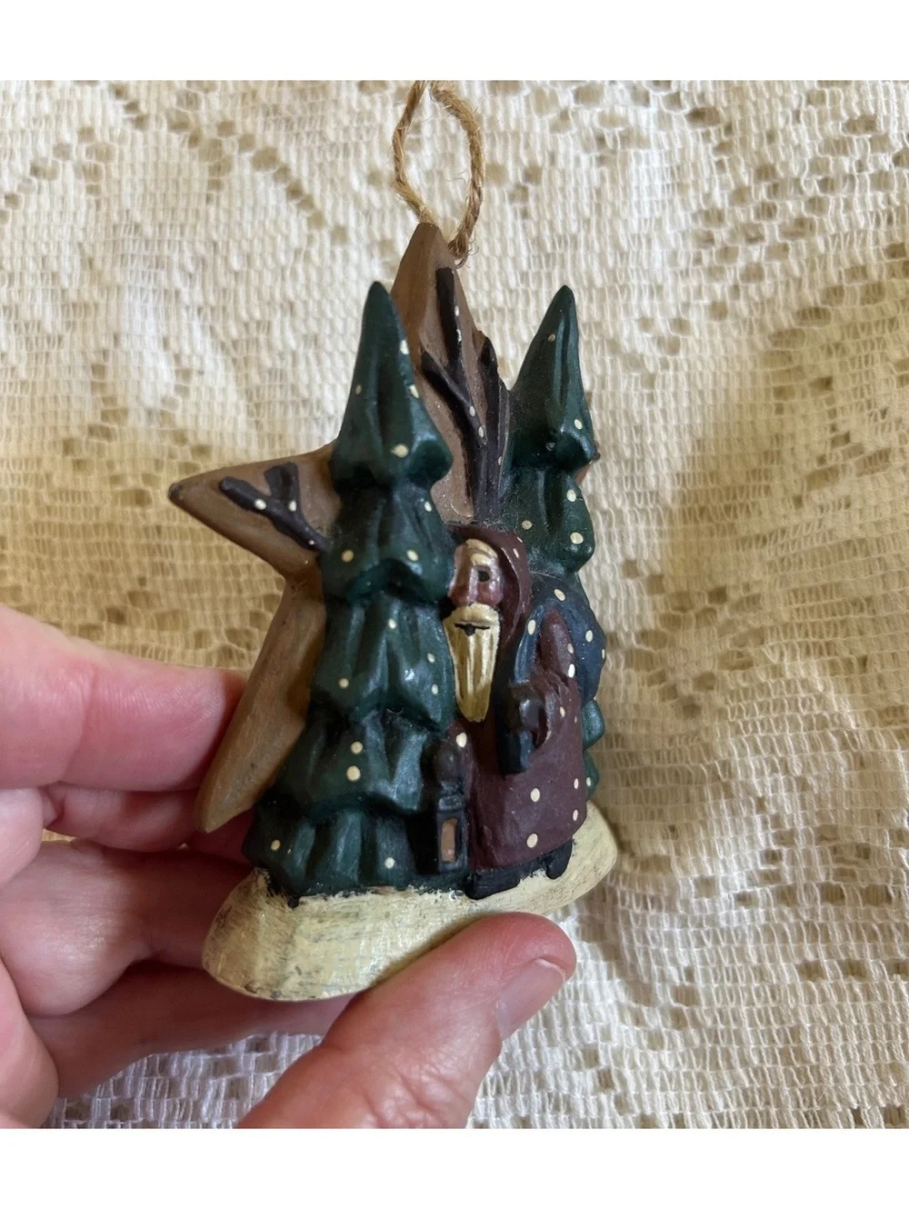 Hand-Carved Wooden Christmas Ornaments Set of 3